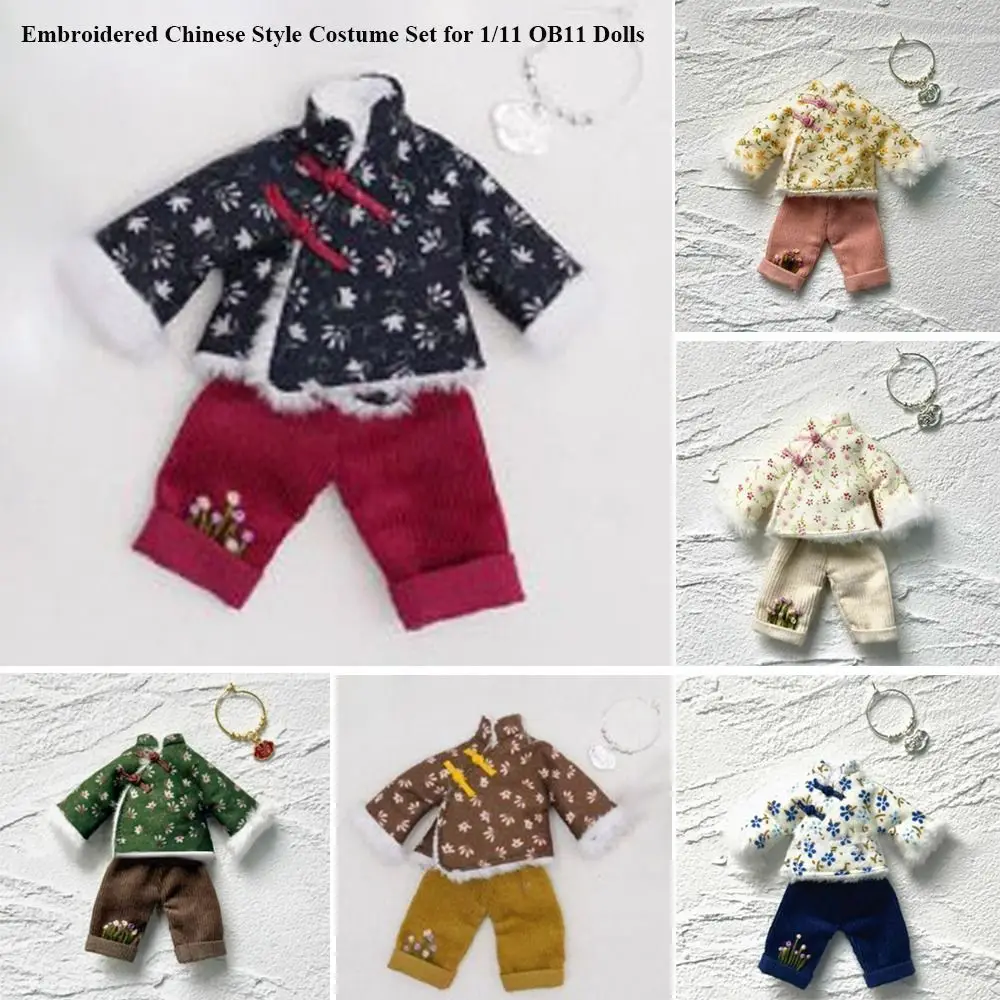 

Fashion Doll Chinese Style Coat Suits Hand Embroidered Mini New Year's Costume Set DIY Clothes Accessories for 1/11 OB11 Dolls