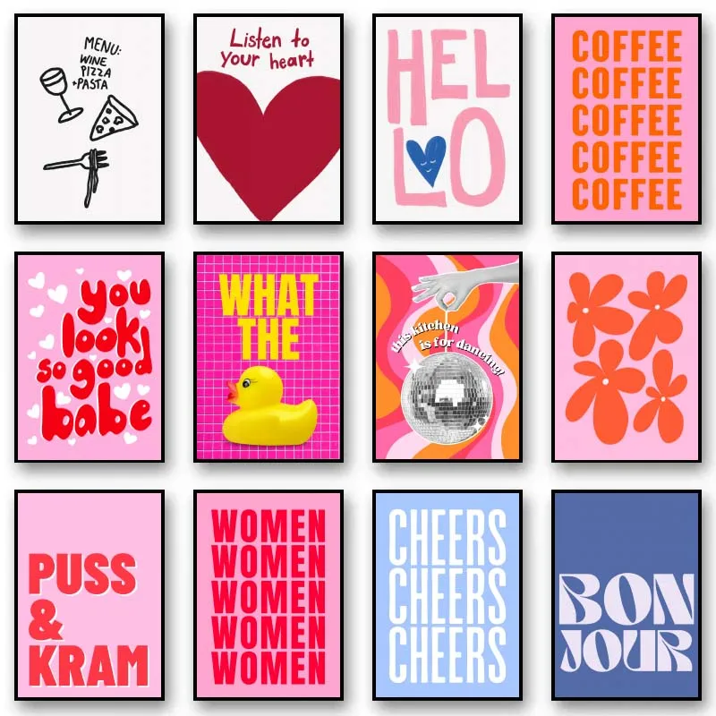 أزياء الفتيات الطباعة كلمة إقتباس الملصقات يطبع الغذاء القهوة قماش اللوحة الجمالية جدار الفن الشمال للمنزل مكتب ديكو