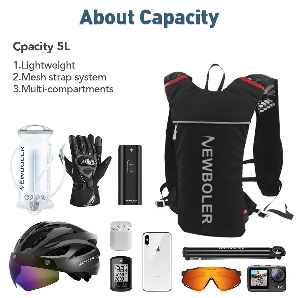NEWBOLER Breathable Hydration Vest Trail Running Backpacks Lightweight Cycling Run Jogging Marathon Backpack Riding Climbing Bag