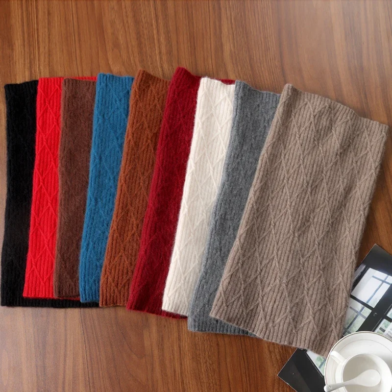 

100% Wool Knitted Turtleneck Scarf Winter Autumn Warm Soft Ring Scarves Pattern Neck Warmer Fashion Snood Headband Female Fake