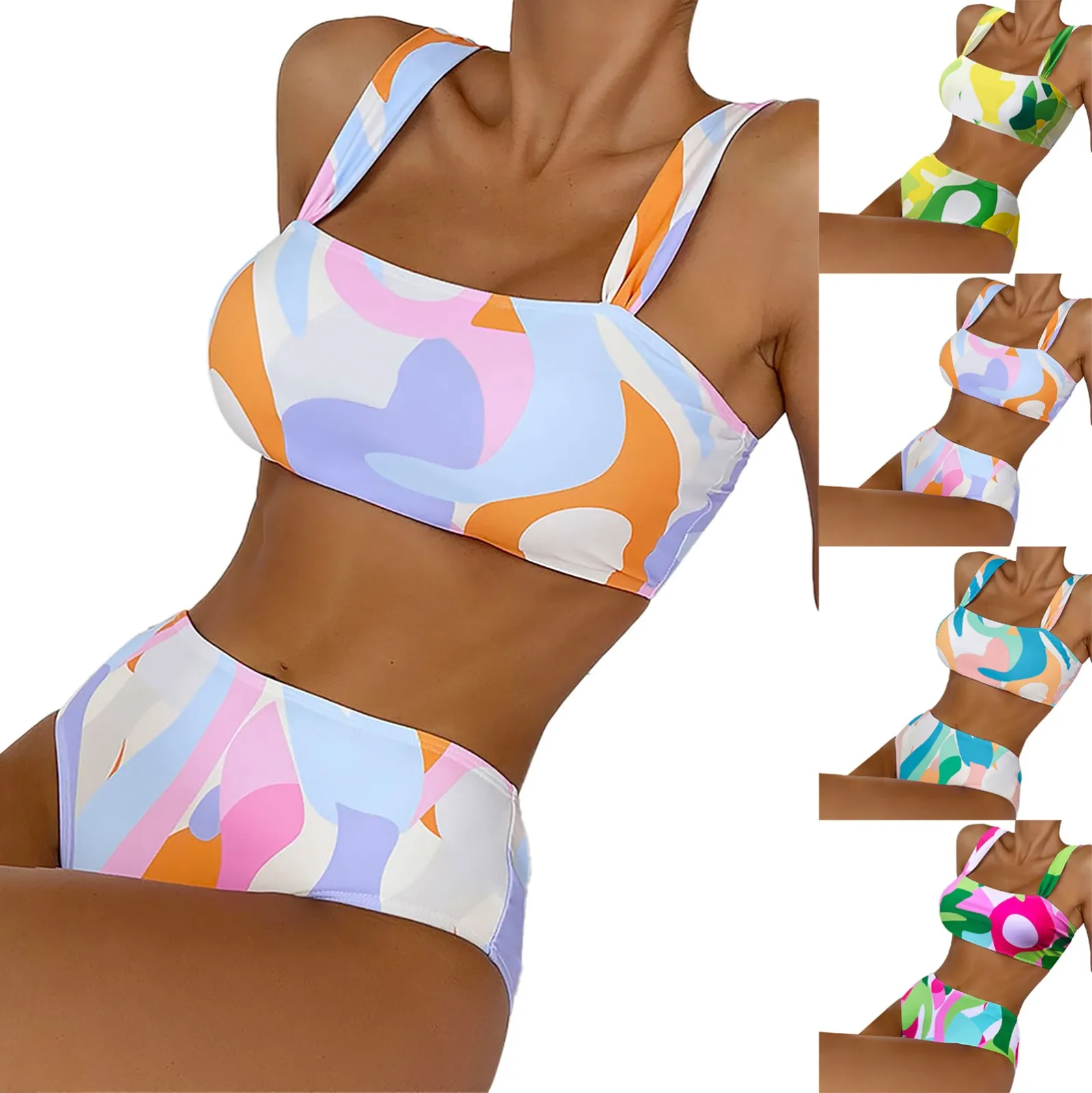 Women's Printed Swimsuit Set Sexy Tie Dye Underwear Set High Waisted Push Up Bikini Set 2024 Summer Sexy Slim Female Swimwear