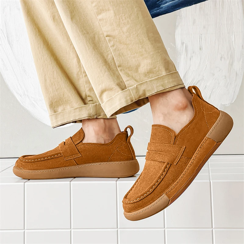 Luxury Brand Suede Loafers Leather Shoes for Mens Outdoor Light Handmade Walk Sneakers Comfort Casual Shoes Men Slip-On Driving