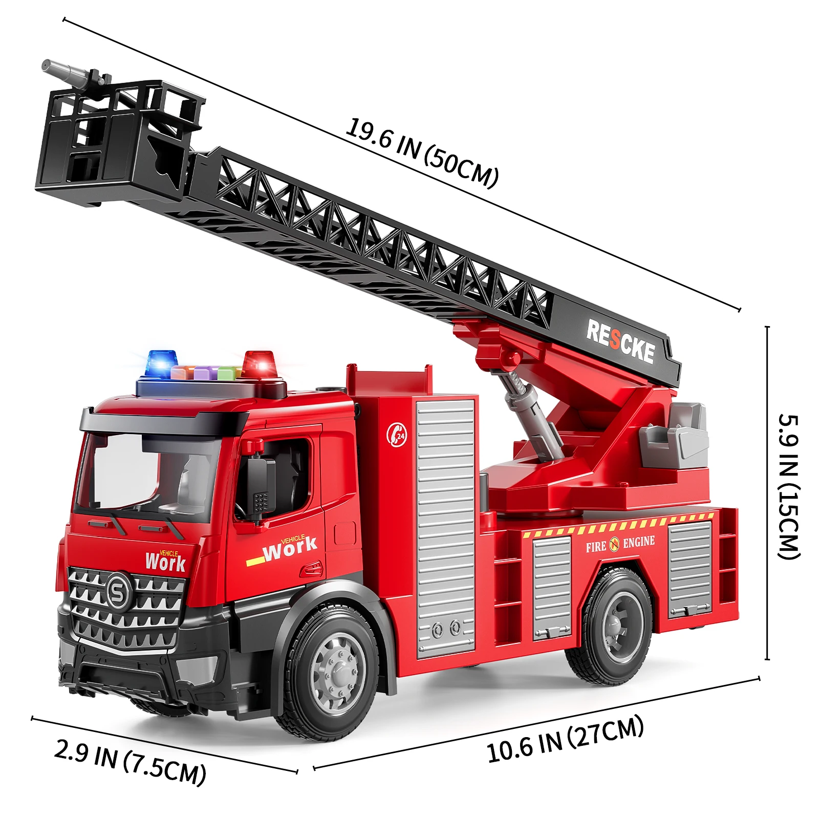 โลหะผสม Fire Truck ของเล่นเด็กบันได Fire สเปรย์น้ําสีแดงรถบรรทุก Light Sprinkler รถสําหรับของเล่นเด็กรถยนต์ของขวัญวันเกิด