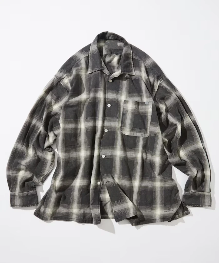 

Nau JP loose silhouette retro washed gradual change plaid large size cotton long sleeve shirt