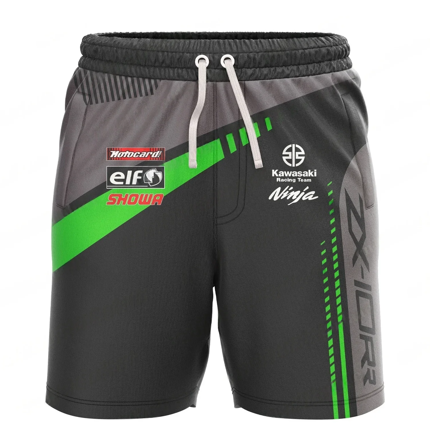 Verão masculino cordão elástico shorts kawasaki motocicleta impressão respirável secagem rápida confortável esportes ao ar livre shorts