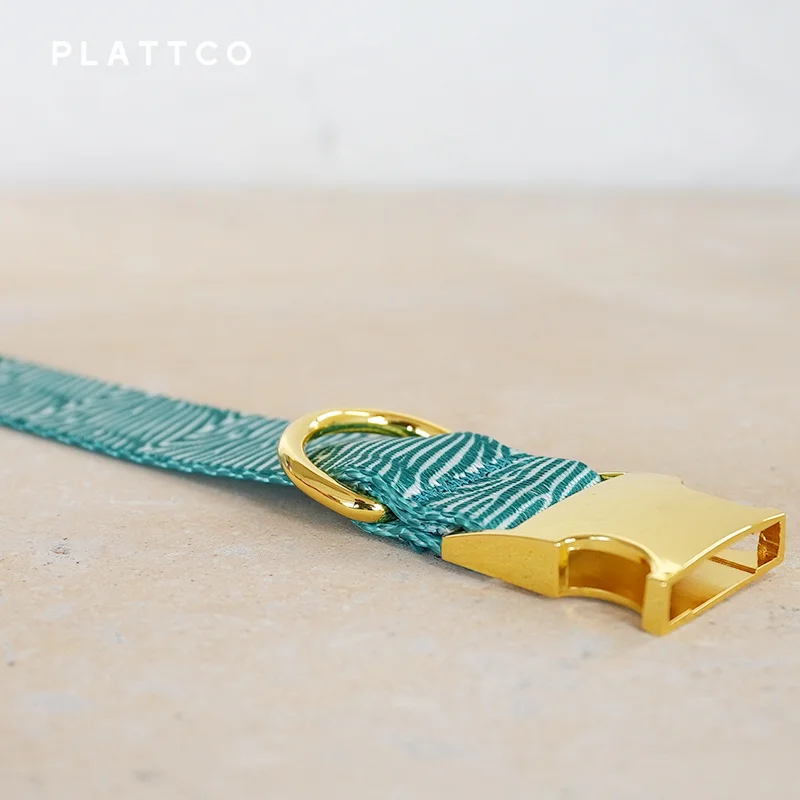 PLATTCO unique design dog collar print GREEN ZEBRA pattern and high-quality gold buckle 5 size PDC333YG