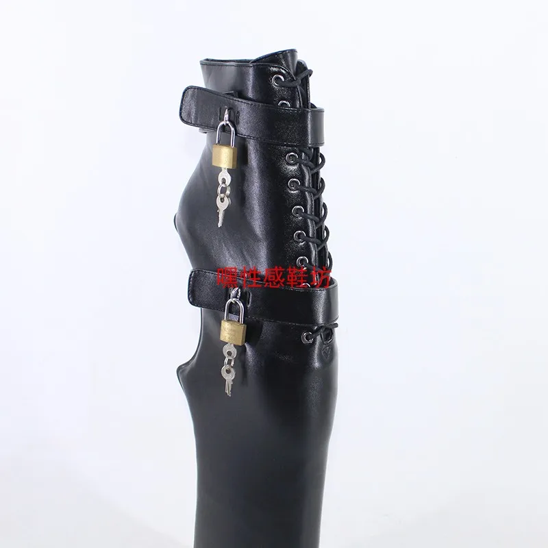 CACA 38cm Hoof Heel Knee Boots,Sexy Stage Show Leather SM Shoes,Fetish Cosplay Booties,Platforms Botas,Black,Custom Dropship