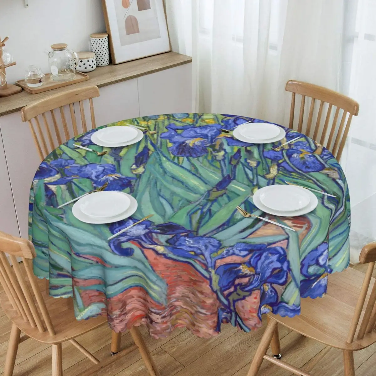 

Irises By Vincent Van Gogh Tablecloth Round Waterproof Art Flowers Painting Table Cloth Cover for Party 60 inch