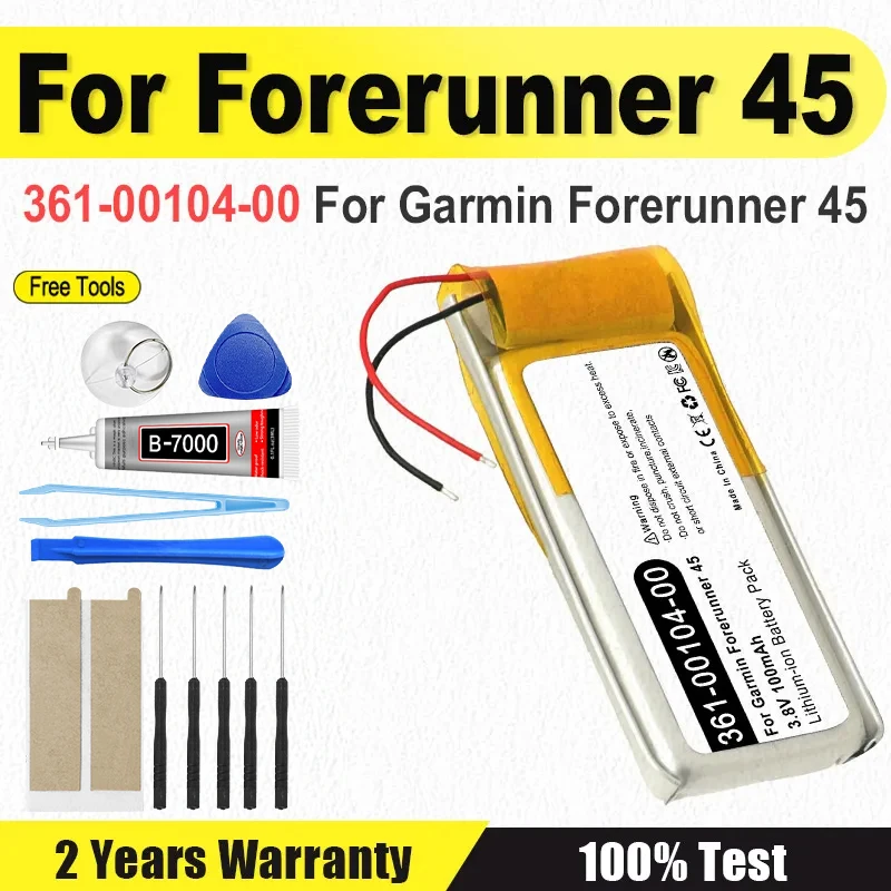 Brand-New 361-00104-00 100mAh Smart Watch Battery For Garmin Forerunner 45 High Capacity Batterie + Tools