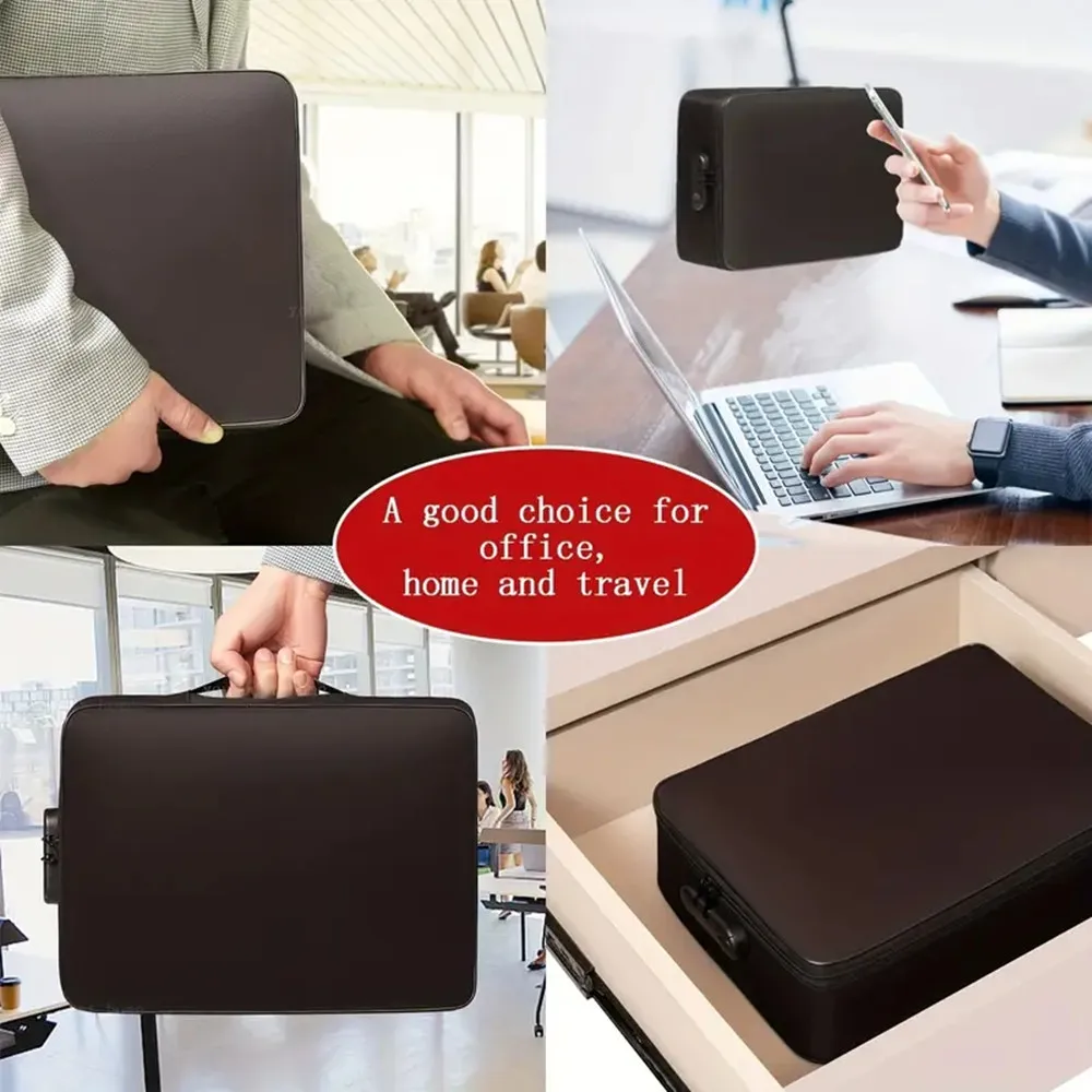 방수 지퍼가 달린 검정색 잠금식 파일 가방, 3층 파일 보관 상자, 안전하고 휴대 가능한 여행 및 가정용 정리 가방