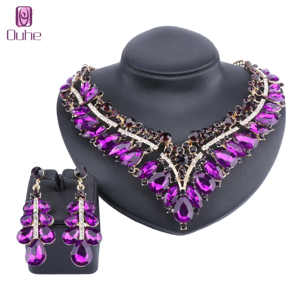 

Women Bridal Austrian Crystal Wedding Bridesmaid Teardrop Necklace Earring Brides Formal Dress Jewelry Sets