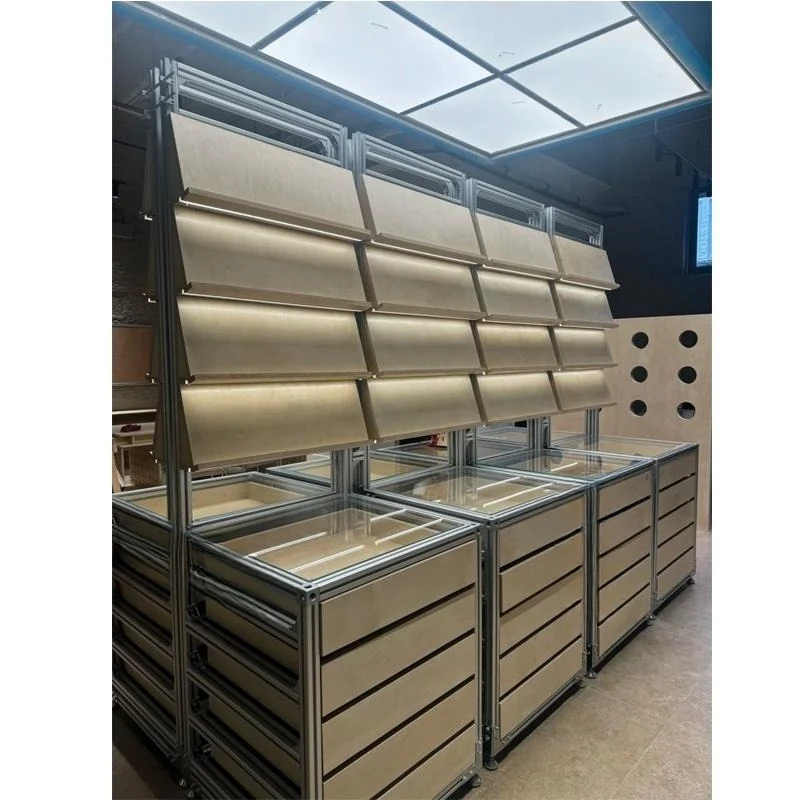 

Ocean plate aluminum profile glass display cabinet, floor display stand multi-layer drawer chest