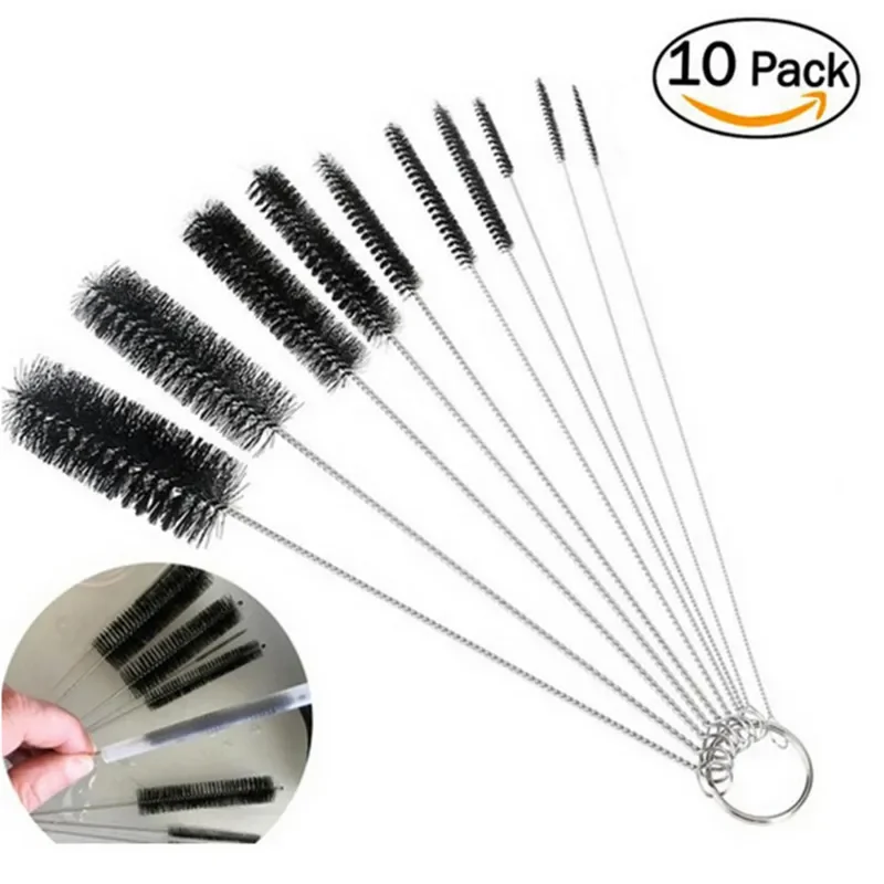 Multifuncional Baby Bottle Brushes, Straw Cleaner, Cozinha Escova de limpeza, Aço inoxidável Wash, Beber Garrafa, 10Pcs por conjunto