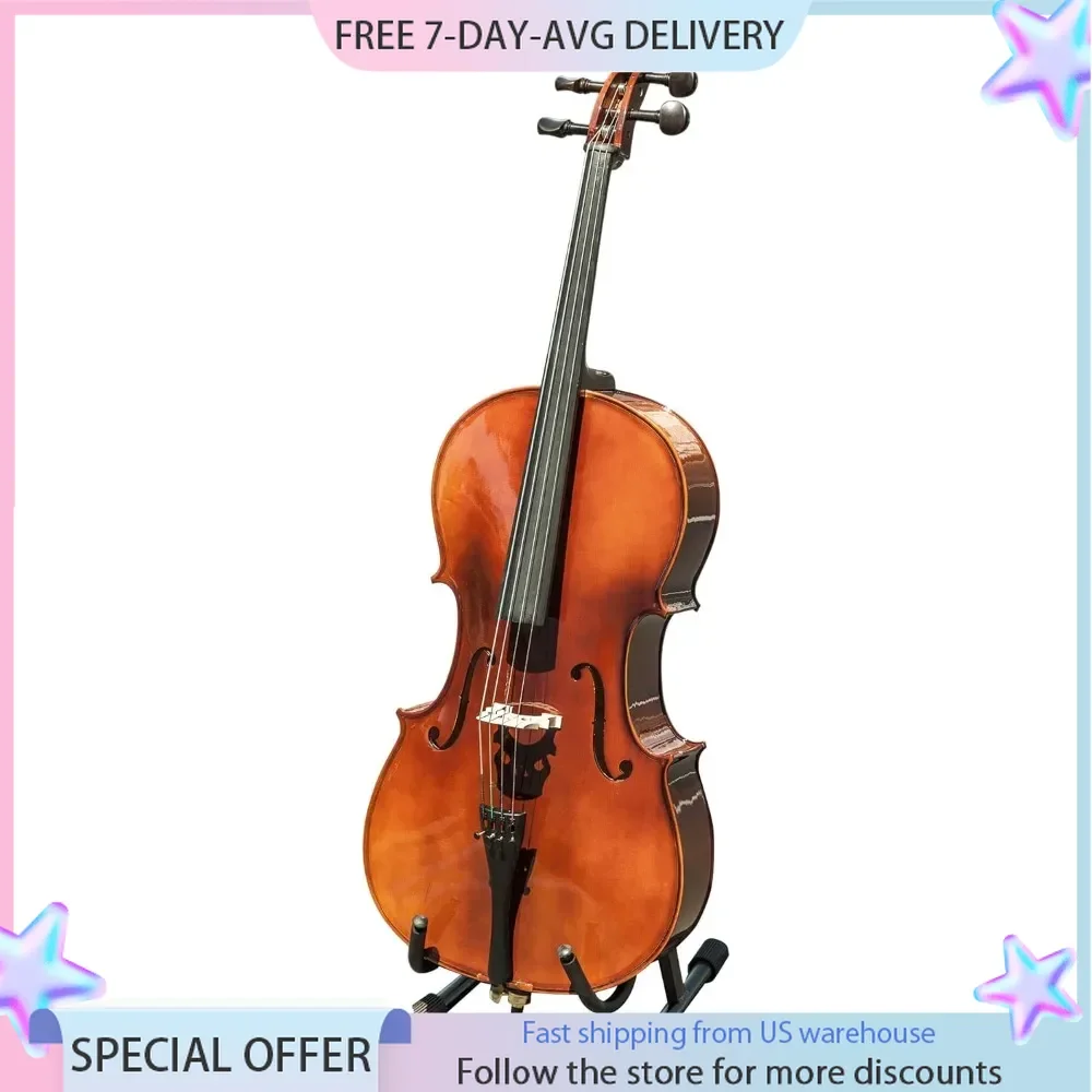 Cello 4-String Cello-Acoustic, 3/4 Ebony Fingerboard, Pegs, Aluminum Tailpiece with Four Fine Tuners Cello