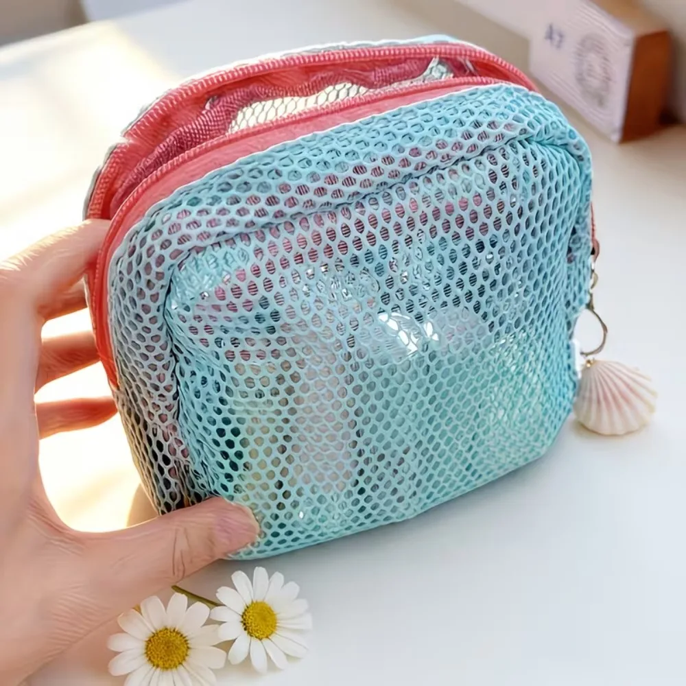 Summer Transparent Zipper ClosureTravel Organizer Pouch for Toiletries Makeup Portable Grid Cosmetic Bag with Lipstick Holder