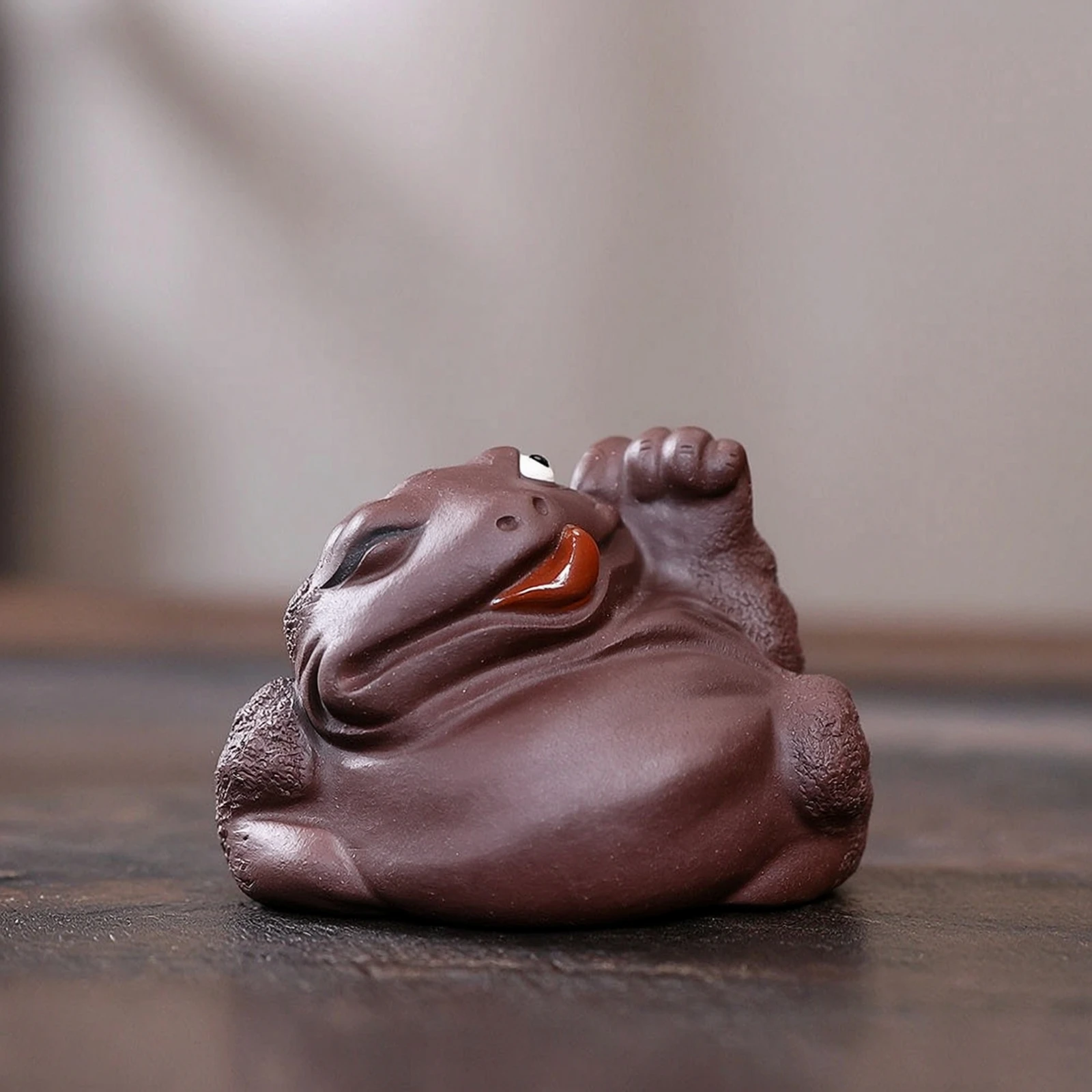 Tea Pet Handmade Tea Pet with Red Mouth Interior Toad Figurine Traditional Tabletop Display Miniature for Collectors, Desk