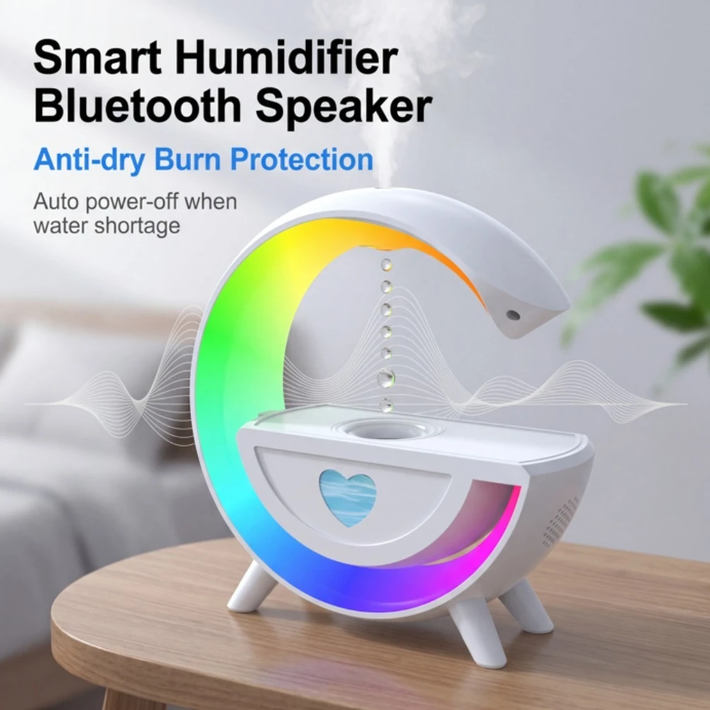 Anti‑Gravity Water Drop Humidifier Bluetooth Speaker RGB Night Light Automatic Dry‑Burn Protection 2‑in‑1 Desktop Air Humidifier