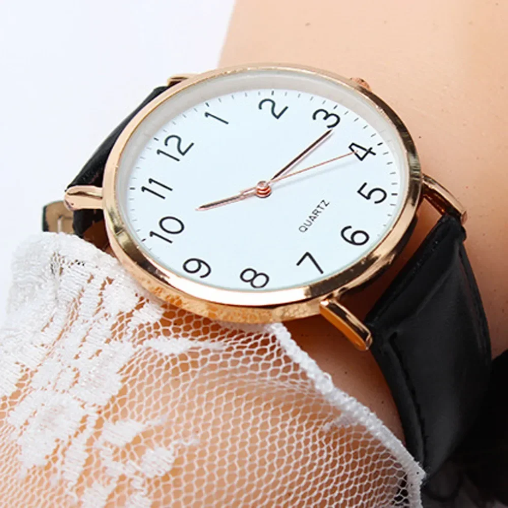 Fashion Women's Watch Arabic Number Unisex Strap Minimal Round Dial Classic Black Leather Strap Ladise Watches Wrist Watch
