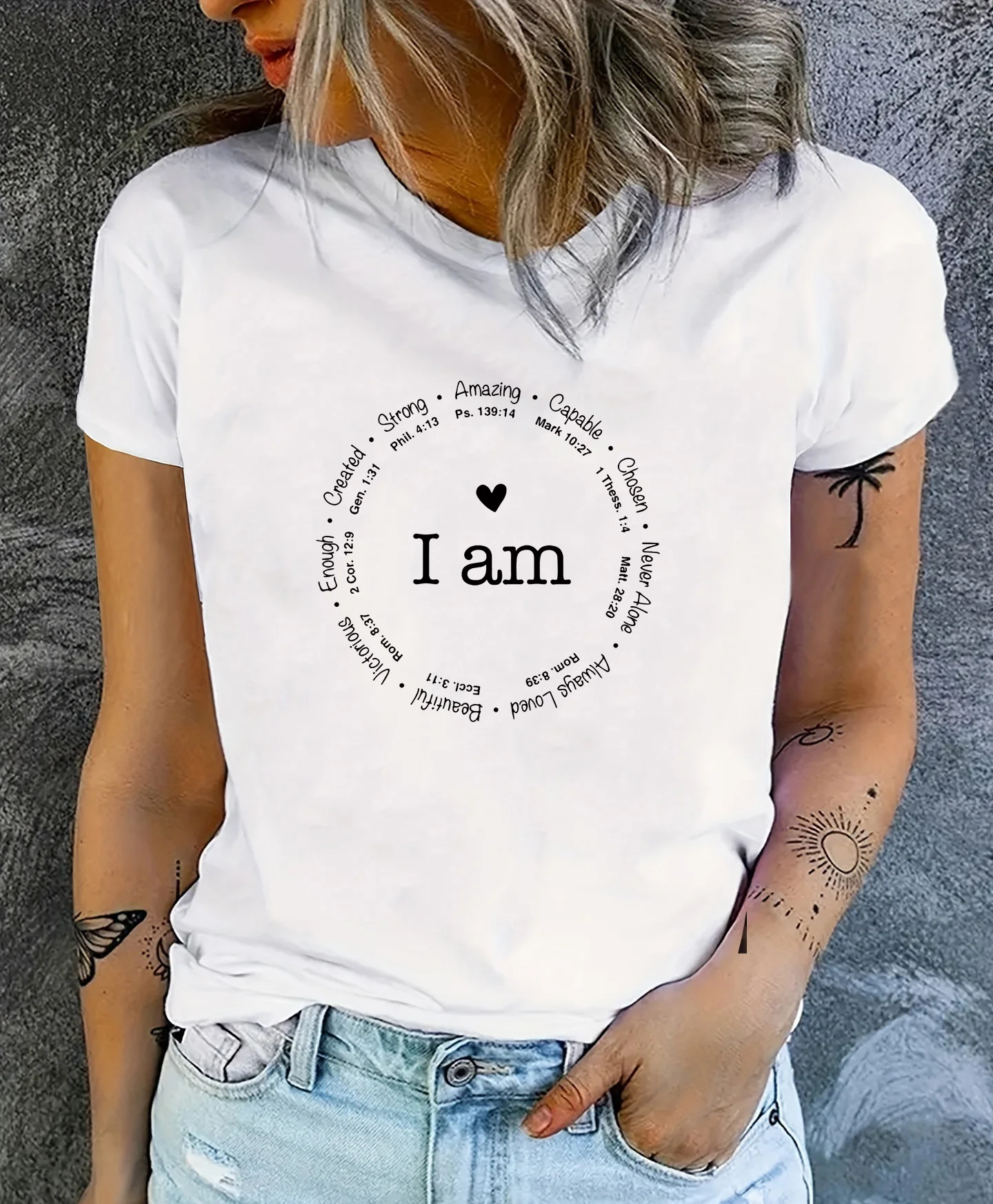 

I AM Strong amazing ... Funny Letter Printed T-Shirt Women's Fashion Summer Fun Round Neck T-Shirt Top