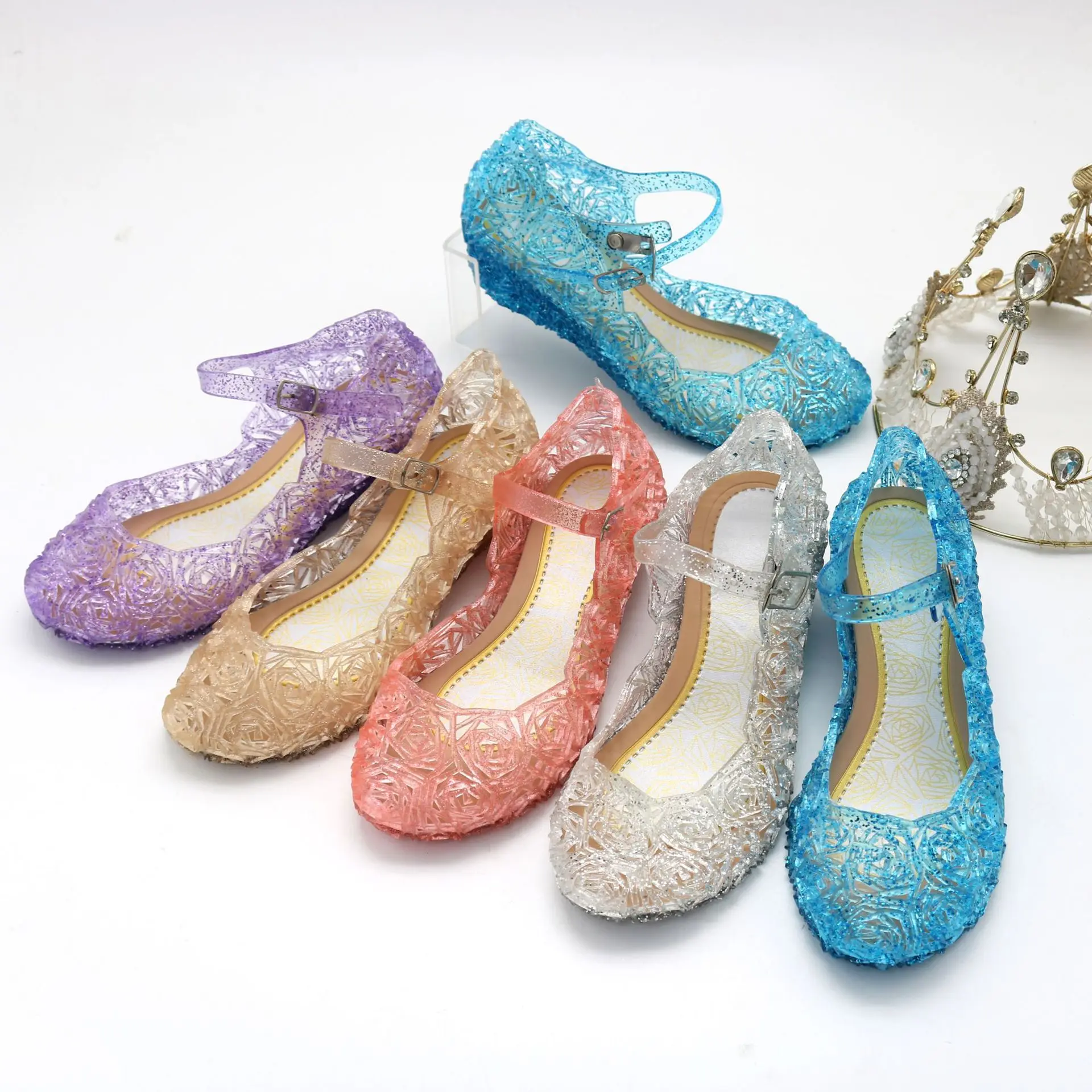 Sandalias de gelatina de cristal de princesa para niños y niñas, zapatos de tacón alto elegantes y bonitos, disfraz de Anime, fiesta de Carnaval y baile