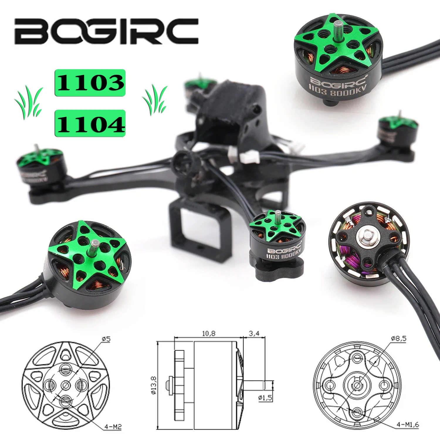 BOGIRC 1103 1104 Bürstenloser Motor für Gemfan HQprop Propeller Tinywhoop Pavo20 Bassline Micro Drones Alpha A75 Beta75X Crux3 Ersatzteil