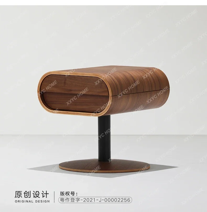 Home Living Room Bedroom Curved Wood Single Drawer Bedside Table/Black Walnut Creative Cabinet
