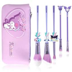 Sanrio Kuromi 5-Piece makyaj fırçası set-süper yumuşak, kızlar için deri kılıf ile sevimli karikatür tasarım-mükemmel hediye fikri