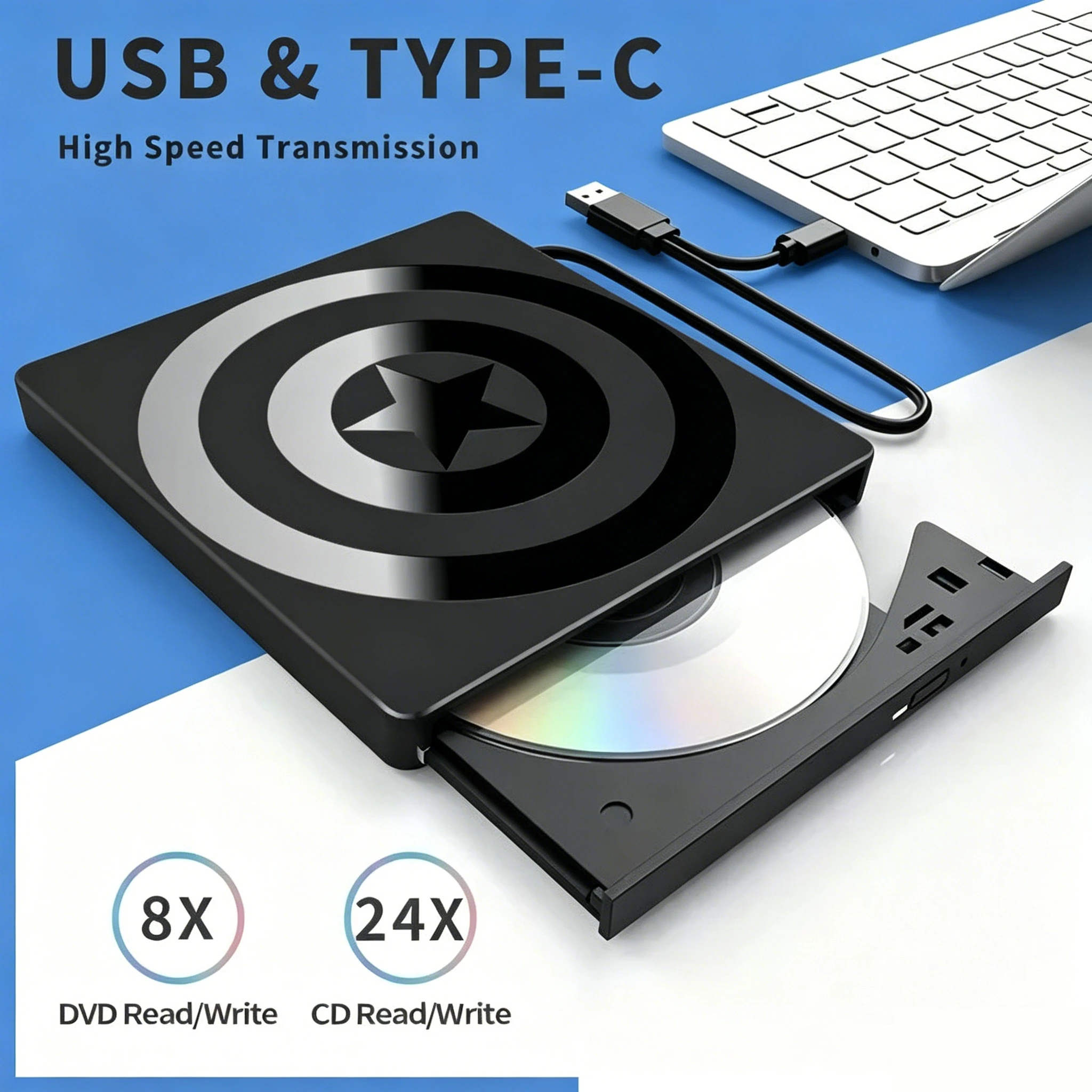 

USB 3.0 External CD Burner Optical Drive RW CD DVD-ROM 7 in 1 Player Writer Reader Player Portable DVD Recorder For PC Laptops