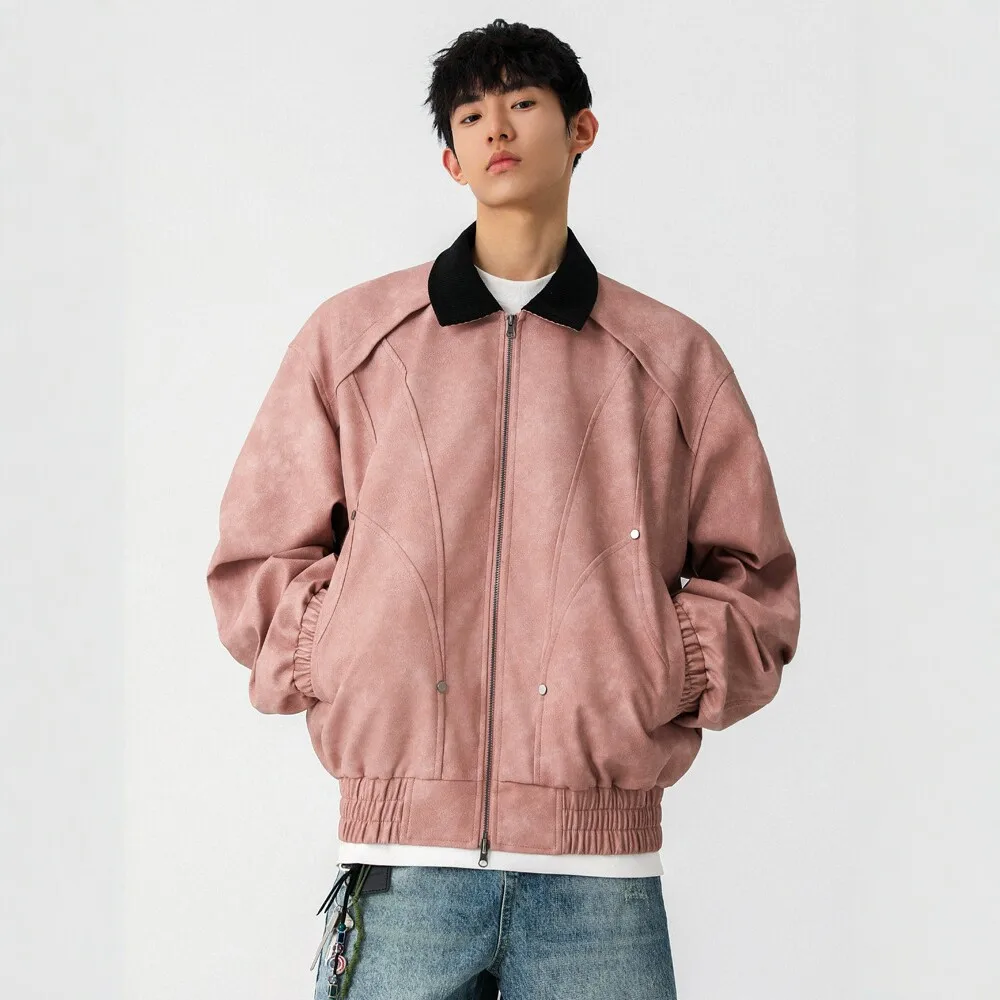 Spring Autumn 2026 New Fashion Men Color-coded Turn-down Collar Zipper Long Sleeve Simple Basic Casual Jackets Coats Male Tops