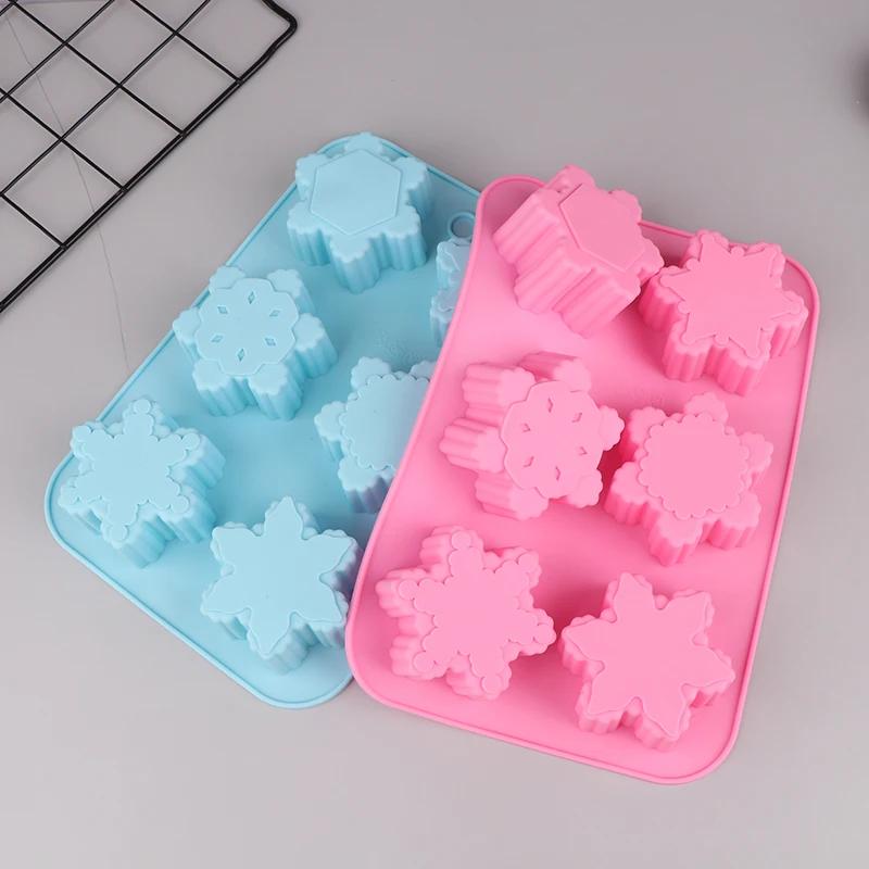 1 Pc 6Cavity Snowflake Shape Silicone Mold DIY Handmade Soap Cake Mold Baking Decoration Mould Christmas Wedding Candy Mold