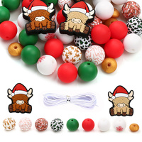 iYOE  4-54pcs Reindeer Printing Snowflake Christmas Tree Round Oval Silicone Beads For Diy Bracelet Earring Party&Festival Decor