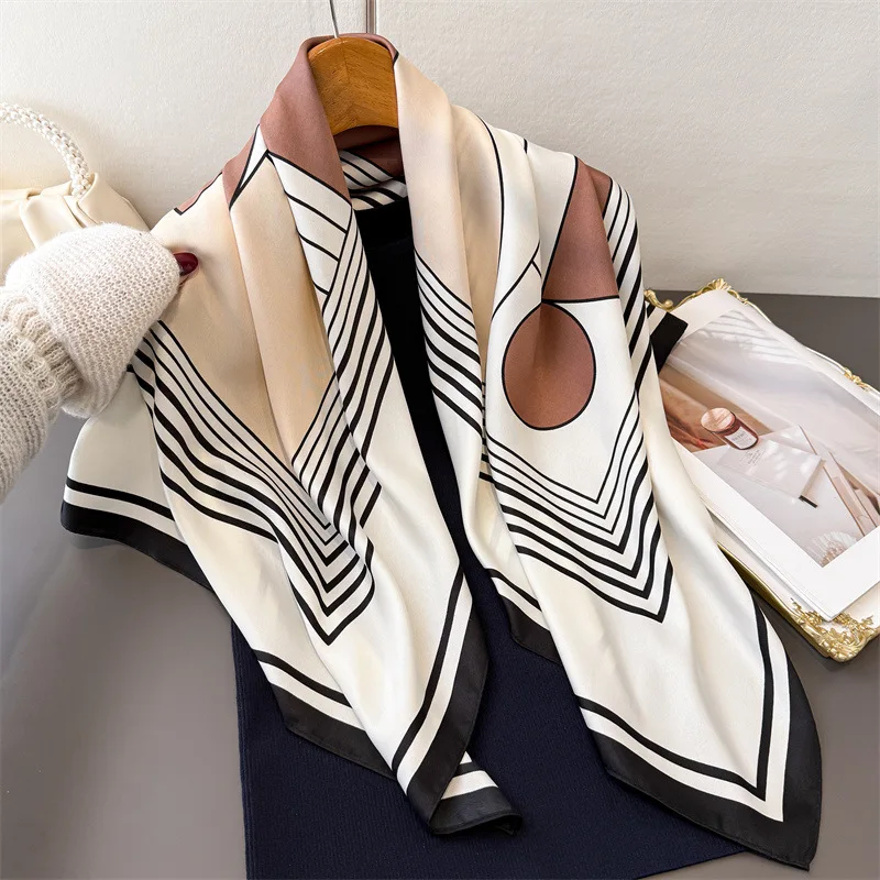 

Шелковый платок-шарф 90 см с принтом, дизайнерский, люксовый, квадратный, из твила, для женщин, хиджаб, фулярд, повязка на голову, бандана, коллекция 2026