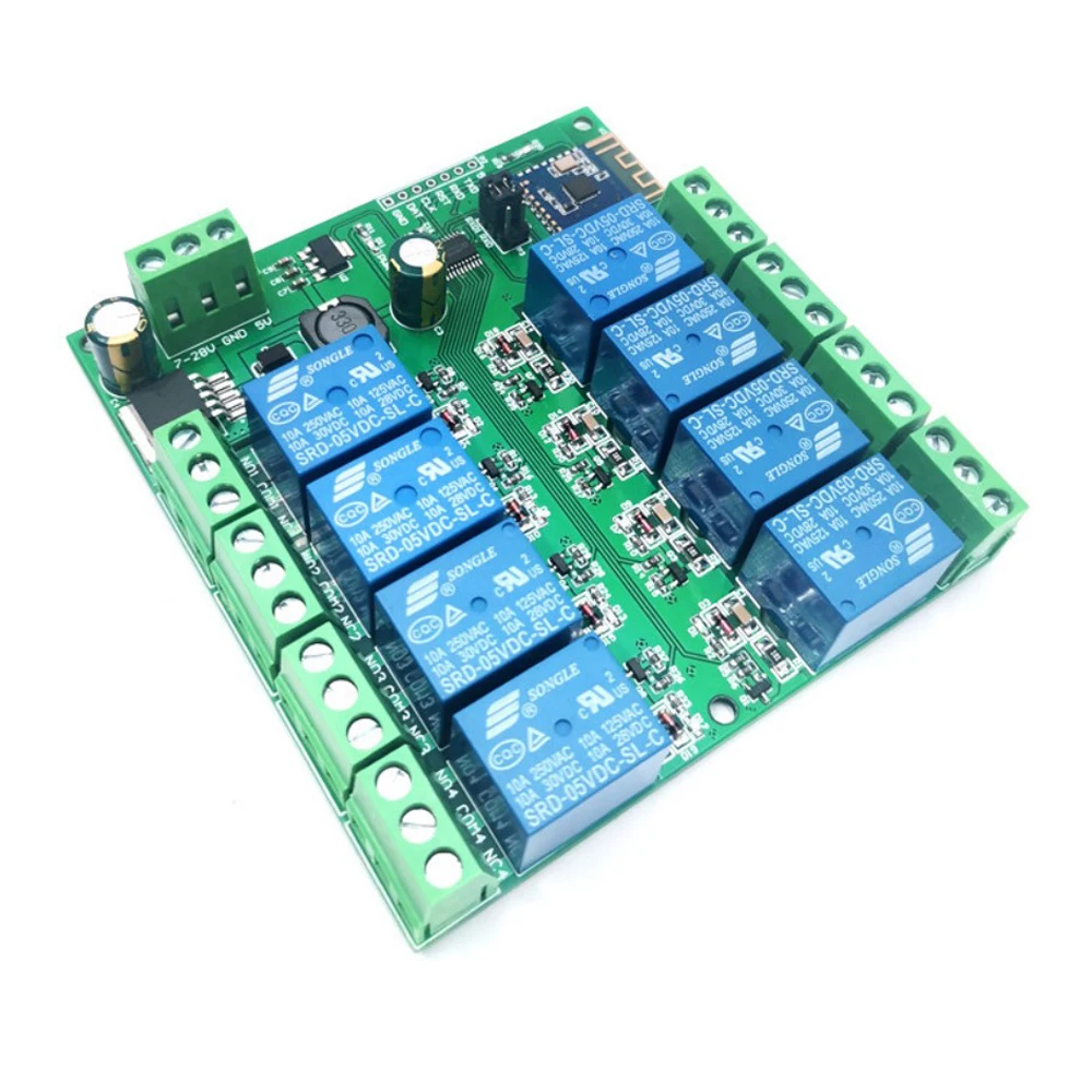 8 Channel BLE5.0 BT Relay Module Mobile APP Remote Control Switch DC7-28V/5V Durable UART Transparent Transmission Relay Module