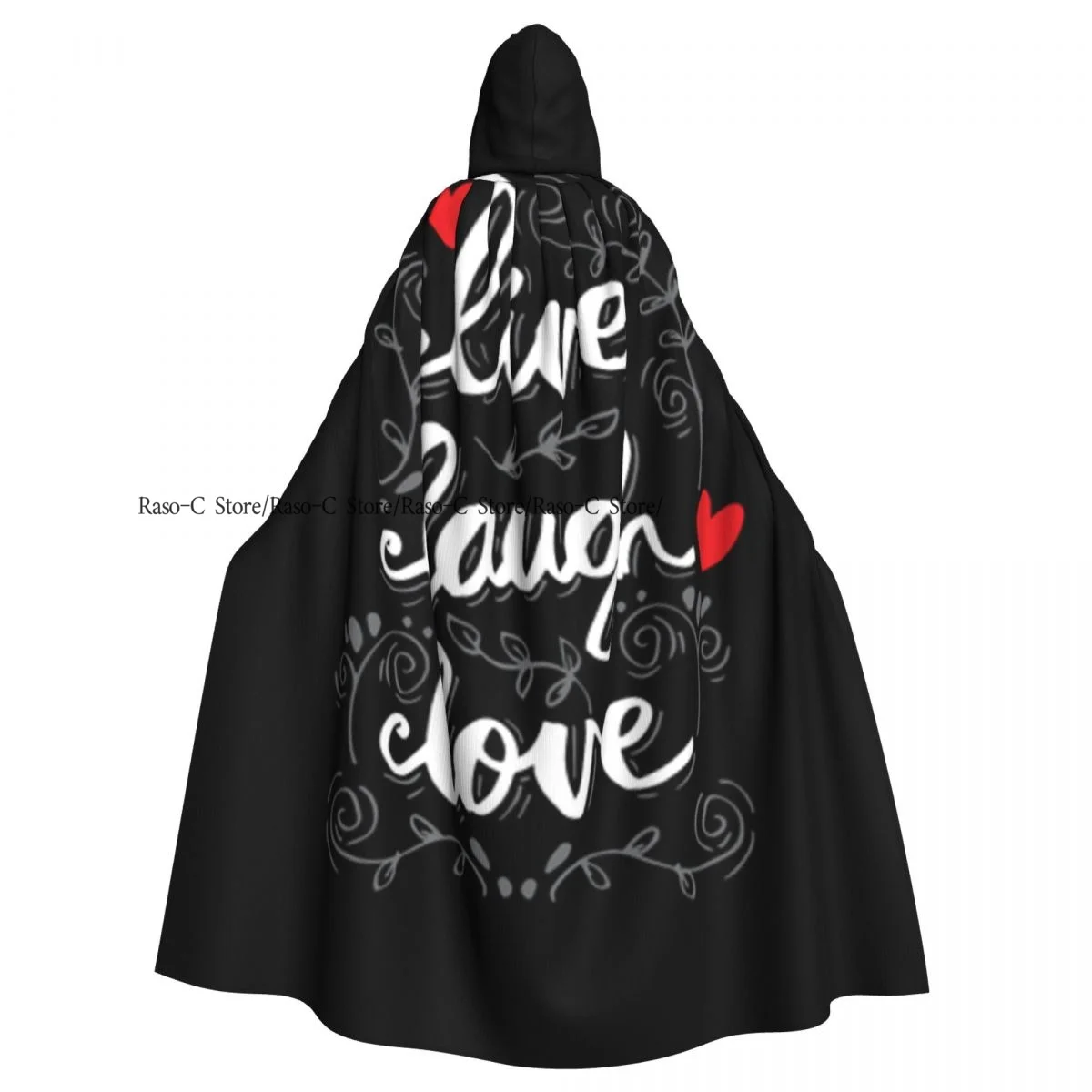 Live Laugh Love Lettering Quote Hooded Cloak Polyester Unisex Witch Cape Costume Accessory