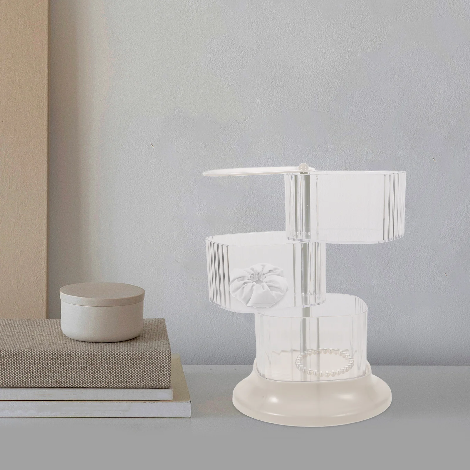 

Multi-Layer Rotating Jewelry Organizer Clear Desktop Storage Box Hair Tie Clip Holder Makeup Sponge Case Clear Organizer