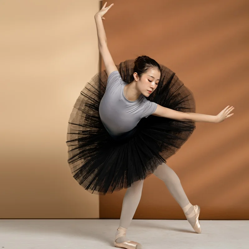 Falda de tul de malla dura para bailarina de Ballet clásica, tutú de Lago de los Cisnes, blanco y negro, para actuación de adultos, con