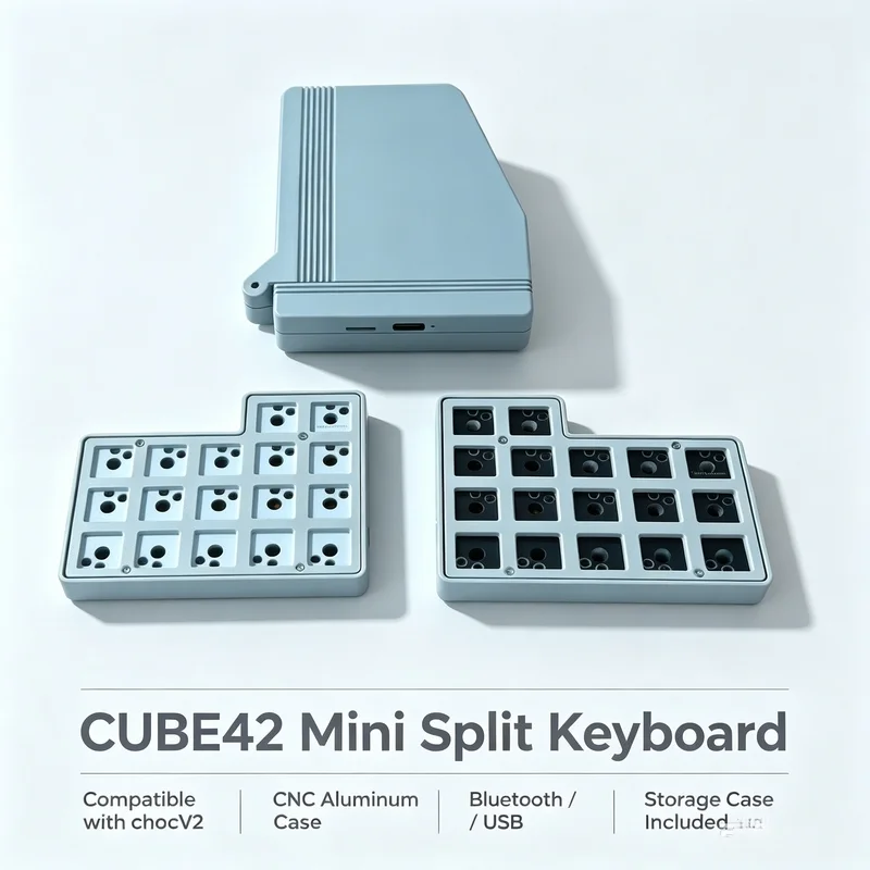 Cube34 Mini Split Mechanical Keyboard With Storage Box Cnc Aluminium Case Bluetooth Wireless/wired Compatible Choc V2 Zmk Office