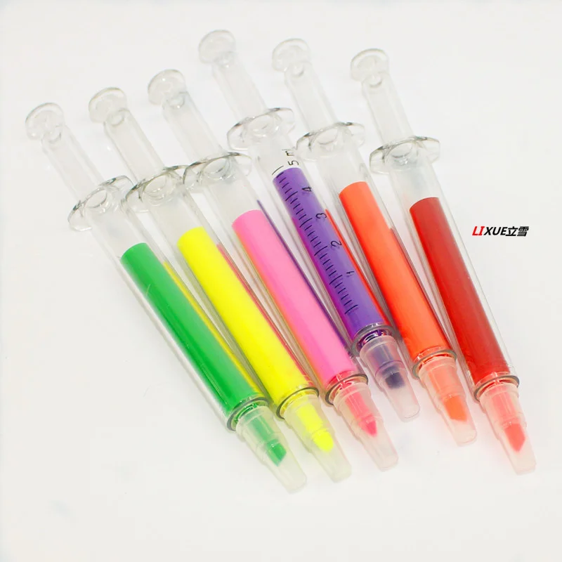 6 Piece Creative Cylinder Cute Colored Marker Graffiti Syringe Fluorescent Pen Stationery