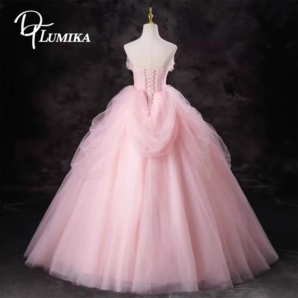 DTLumika Vestido de fiesta de princesa fruncido para mujer, vestidos de noche largos sin tirantes de tul, vestidos dulces 15 16 vestidos de fiesta quinceañera