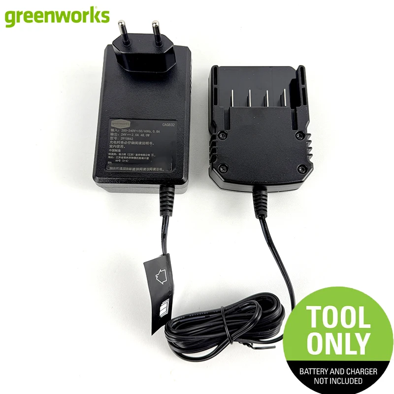 Greenworks 24V 2A Battery Charger With EU Plug LED Indicator Multi-Protection Compatible With All 24V Lithium Batteries