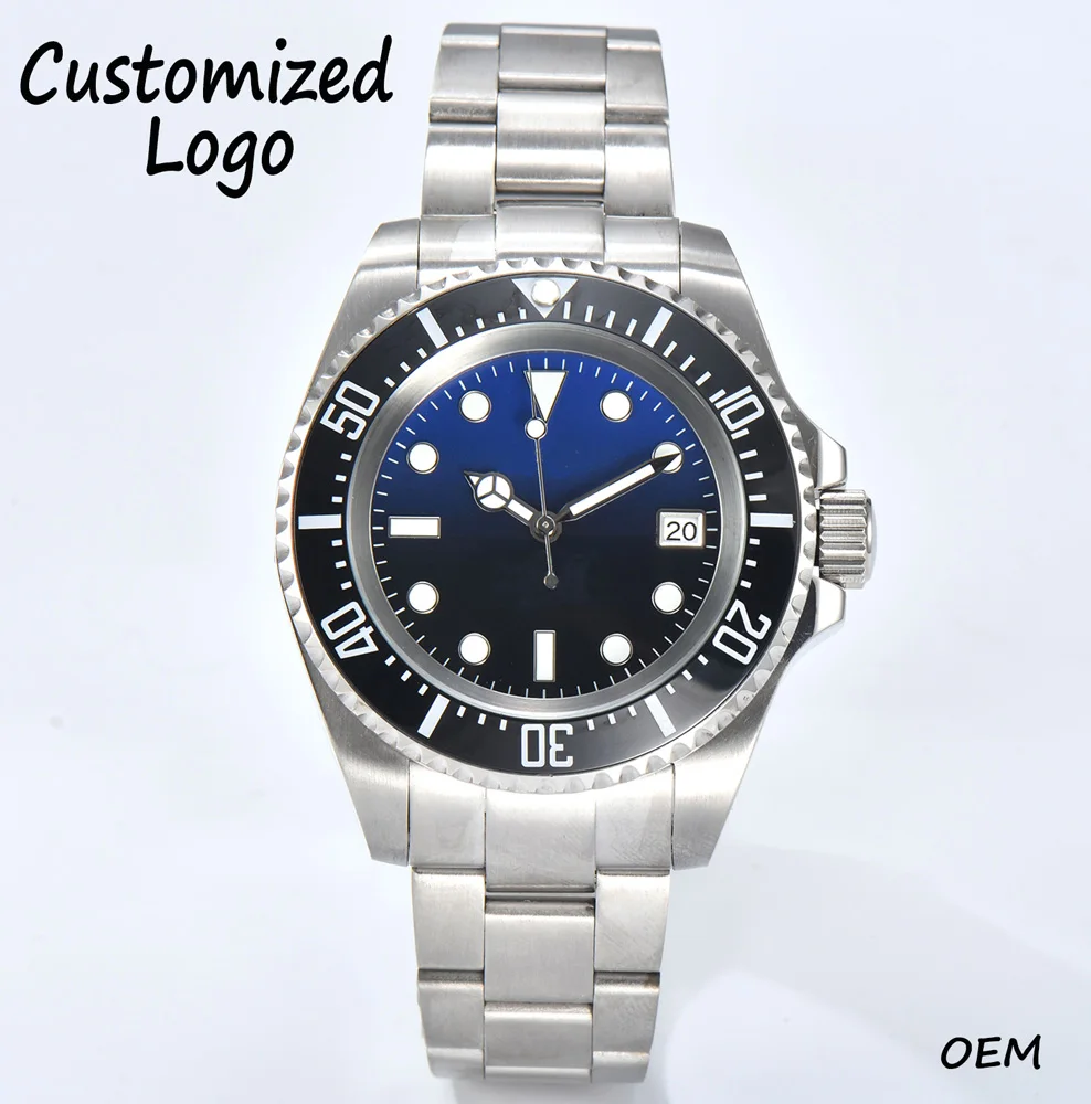 44mm Men\'s Watch NH35 Automatic Movement Luminous Dial Stainless Steel Sapphire Crystal Waterproof Case Watch Customized Logo