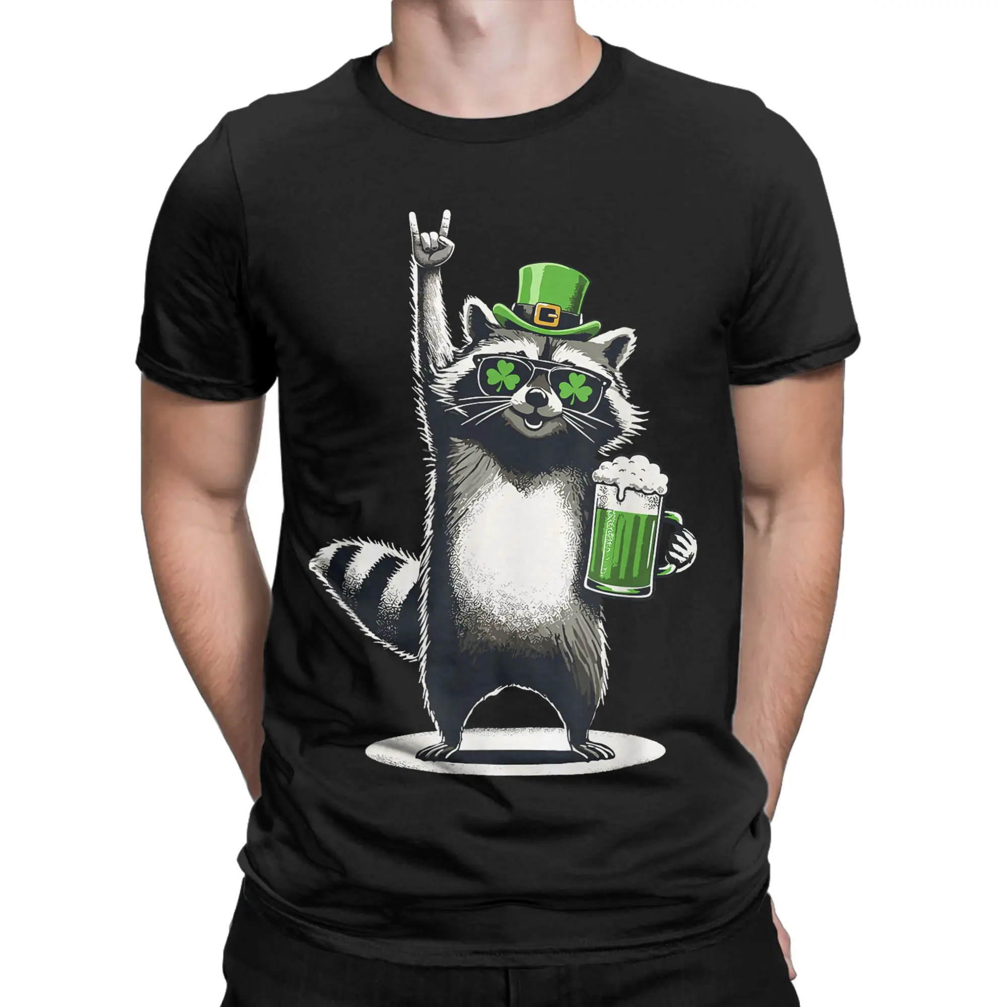 Raccoon St Patricks Day T-Shirt Men Be Vintage 100% Cotton Tee Shirt O Neck Short Sleeve T Shirt Birthday Present Tops