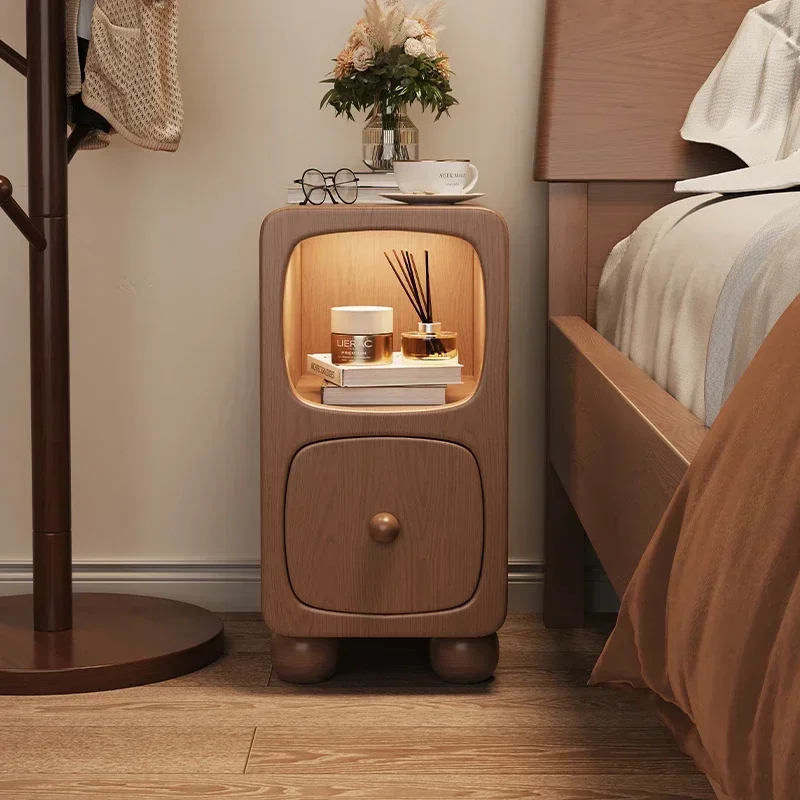 

Extremely narrow bedside table, simple modern small solid wood children's bedside shelf, intelligent storage cabinet