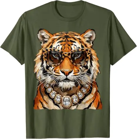 Cooles Tigerroar-Leoparden-Sonnenbrillen-T-Shirt, lustiges Y2k-Kunst-Ölgemälde, ästhetische Kleidung für Frauen und Männer, Persönlichkeits-T-Shirt, Geschenke – Detail 11
