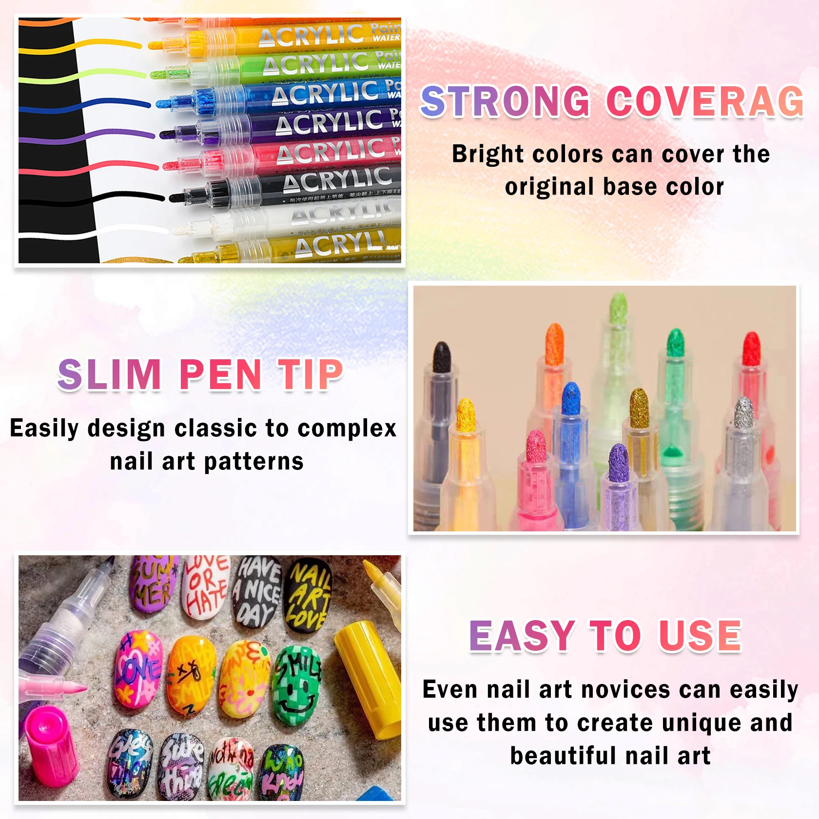 24 Colors Quick Dry Nail Art Painting Pens Set Long-Lasting Waterproof No Fading 3D Painting Dotting Liner Pen Nail Polish Pens