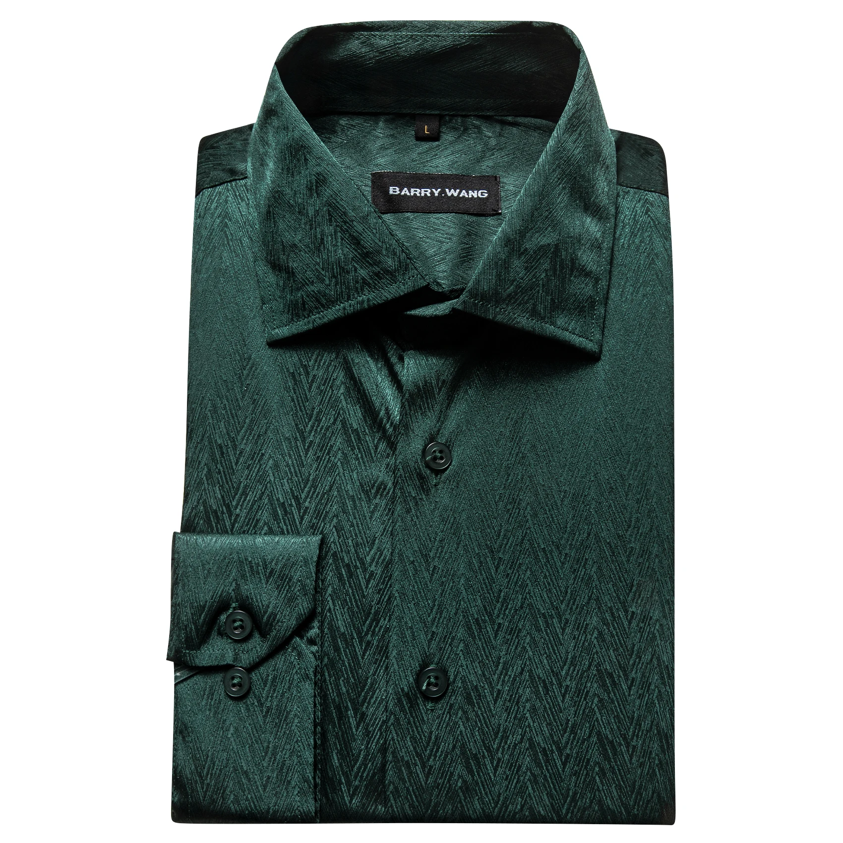 New Luxury Green Solid Shirt for Men Silk Polyester Long Sleeve Social Dress Shirt Wedding Party Men Cloth Autumn Spring Blouse