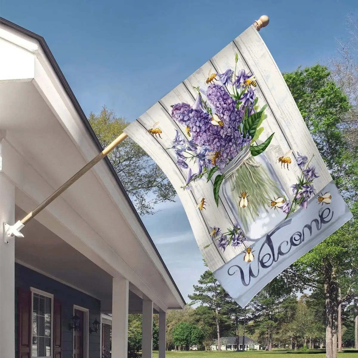 Bees and Flowers Mason Jar 28 x 40 Inch Decorative Welcome Spring Summer Double Sided House Flag uui