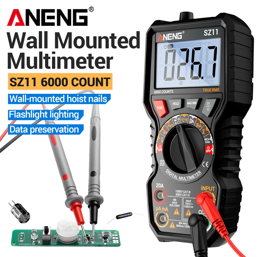 

ANENG SZ11 Multimeter Wall-mounted 6000 Counts AC/DC Current Voltage Resistance Capacitor Hz Multimetro Measurement Tester Tools