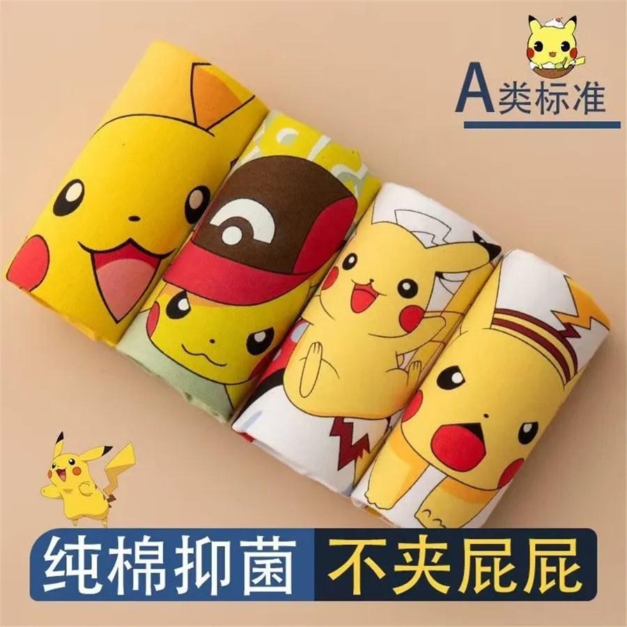 4pcs Kaiwail Pokemon Pikachu Boxer Underpants Cotton U Pouch Bulge Underwear Cartoon Shorts Kids Cute Breathable Boxer Pants