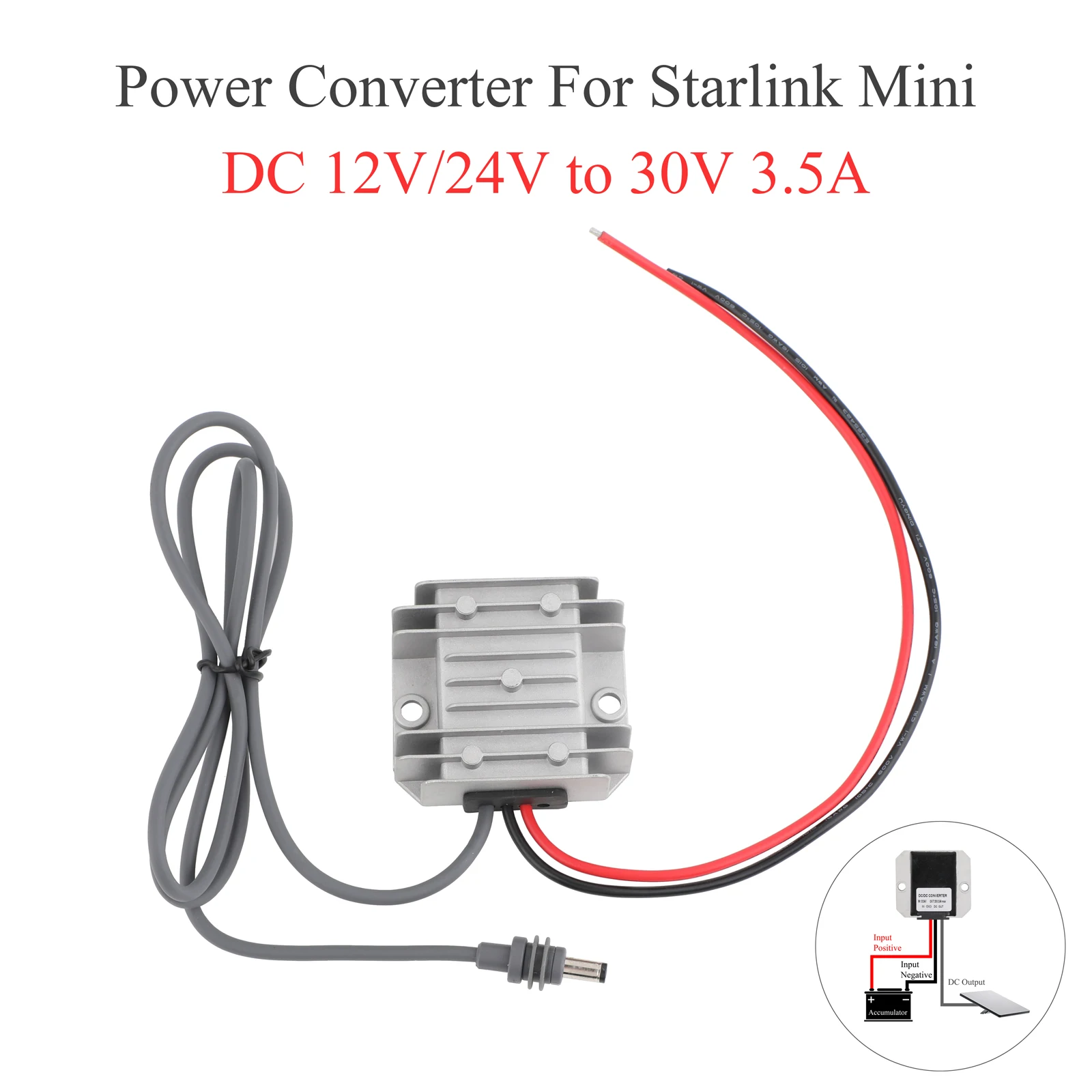 12V/24V to 30V 3.5A DC Power Converter - For Starlink MINI Booster Starlink Male Plug